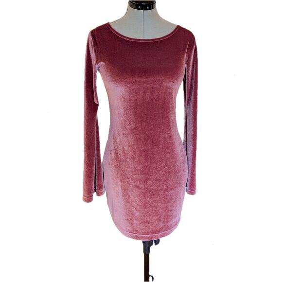 URBAN OUTFITTERS "Belle Velvet" Bell Sleeve Mauve/Pink Bodycon Mini Dress Sz. M - Picture 4 of 8
